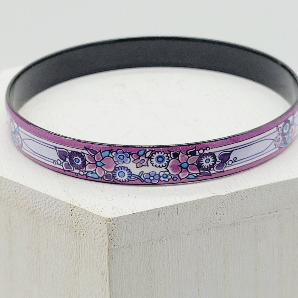 Signed Michaela Frey Team Vintage Fire Enameled Floral Pattern Bangle Bracelet - Picture 4 of 6